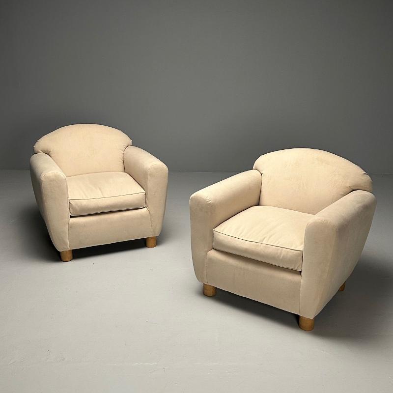 Jean Royere Style, French Art Deco, Oversized Lounge Chairs, Tan Velvet