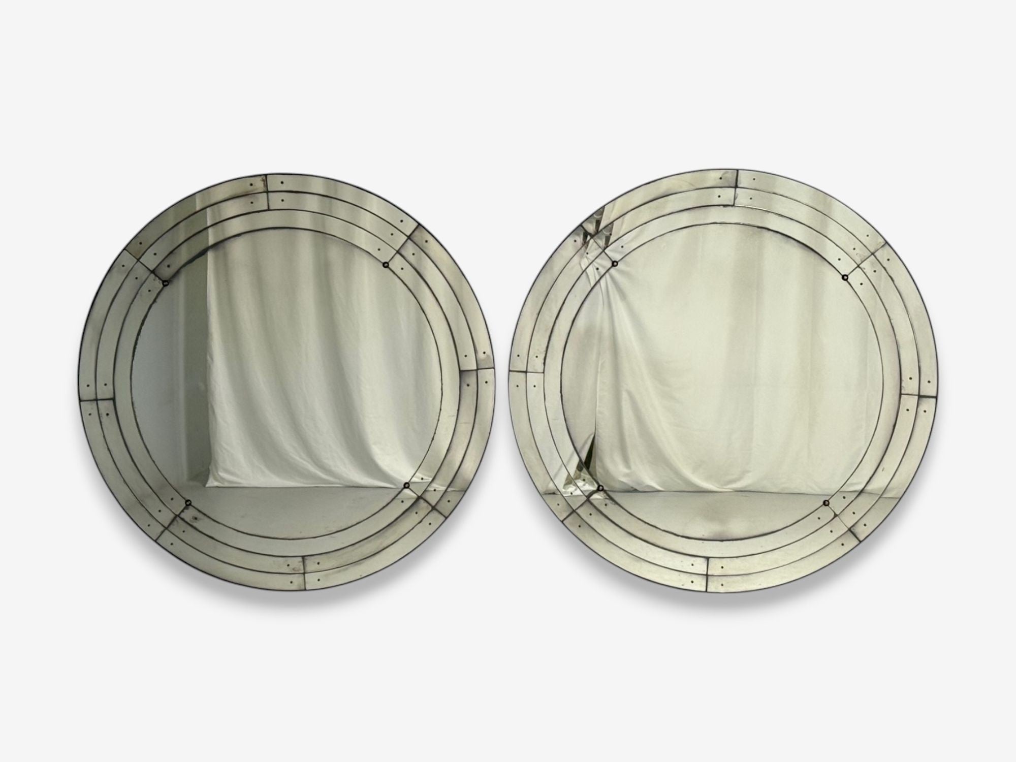 Art Deco Style, Antique Glass, Painted Wood, Round Venetian Wall Mirrors