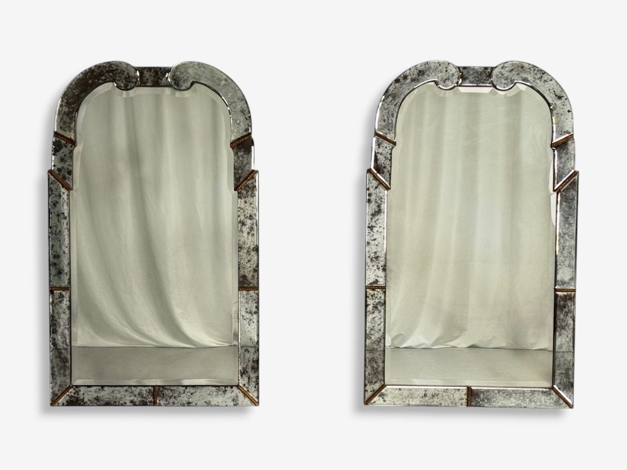 Art Deco Style, Silver Antiqued Beveled Glass, Venetian Wall Mirrors, 21st C.