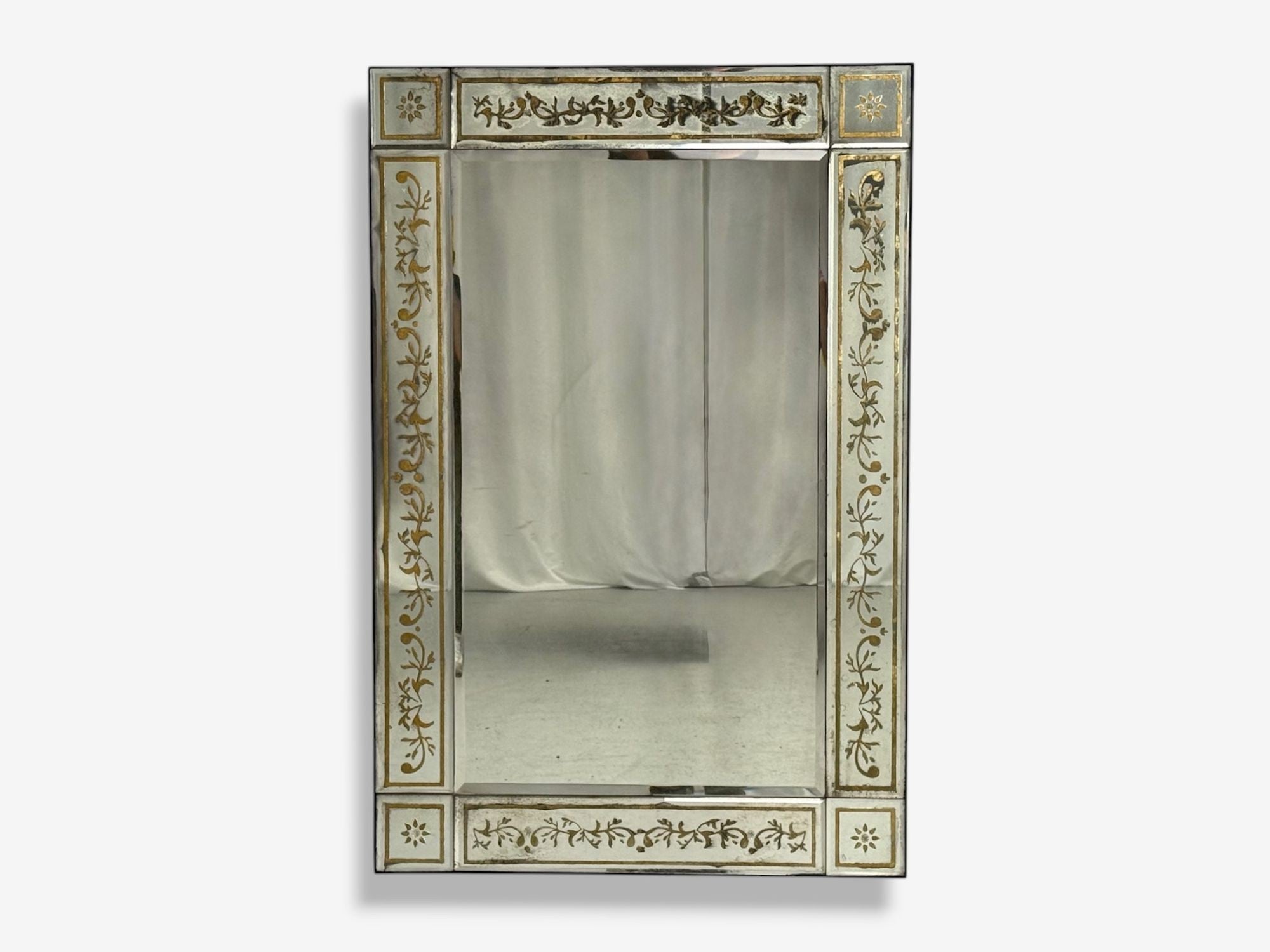 Maison Jansen Style, Verre Églomisé Glass, Wood, Venetian Wall Mirror, 20th c.