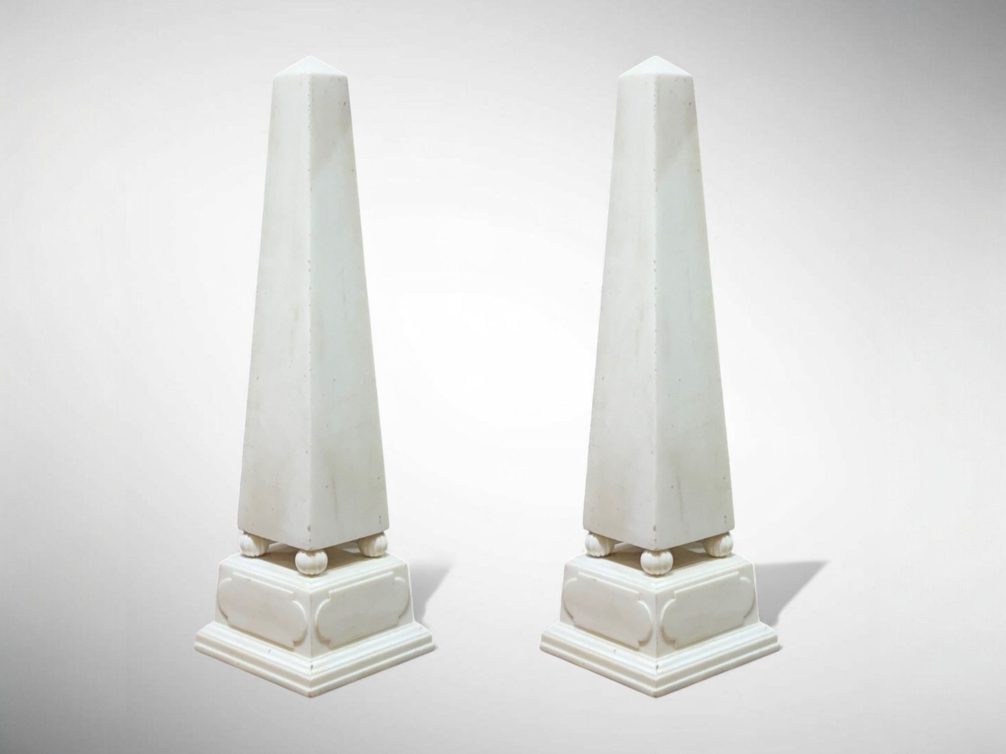 Neoclassical, White Marble, Obelisks on Pedestals, France, 1920s