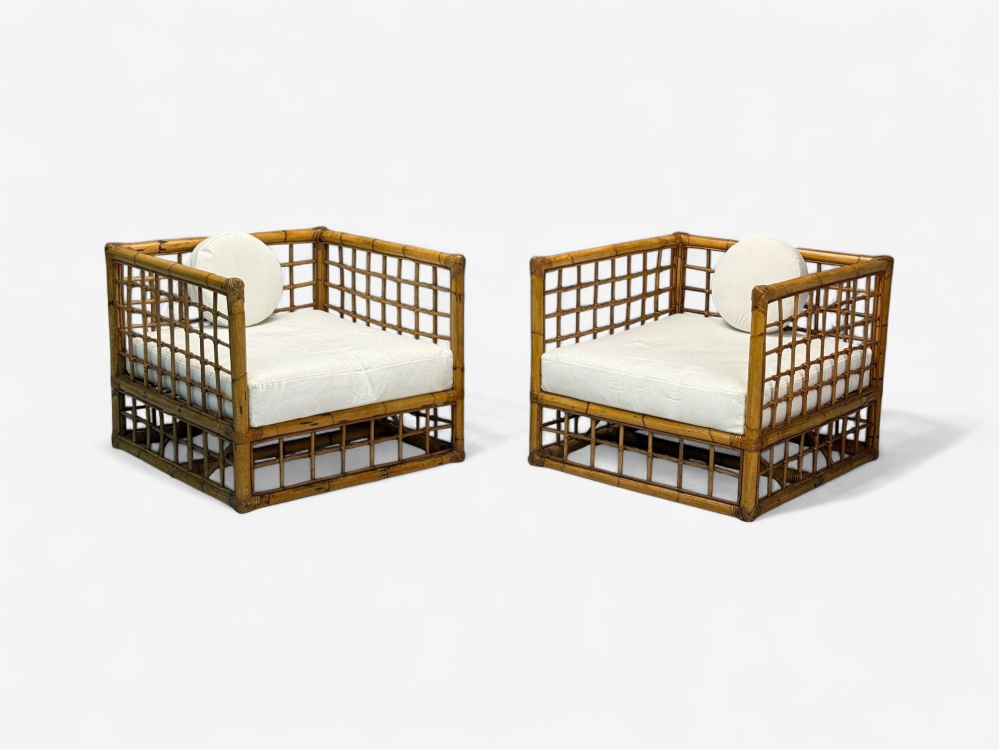 Vivai Del Sud, Italian Modern, Rattan, Bamboo, Lounge Chairs, Italy, 1970s