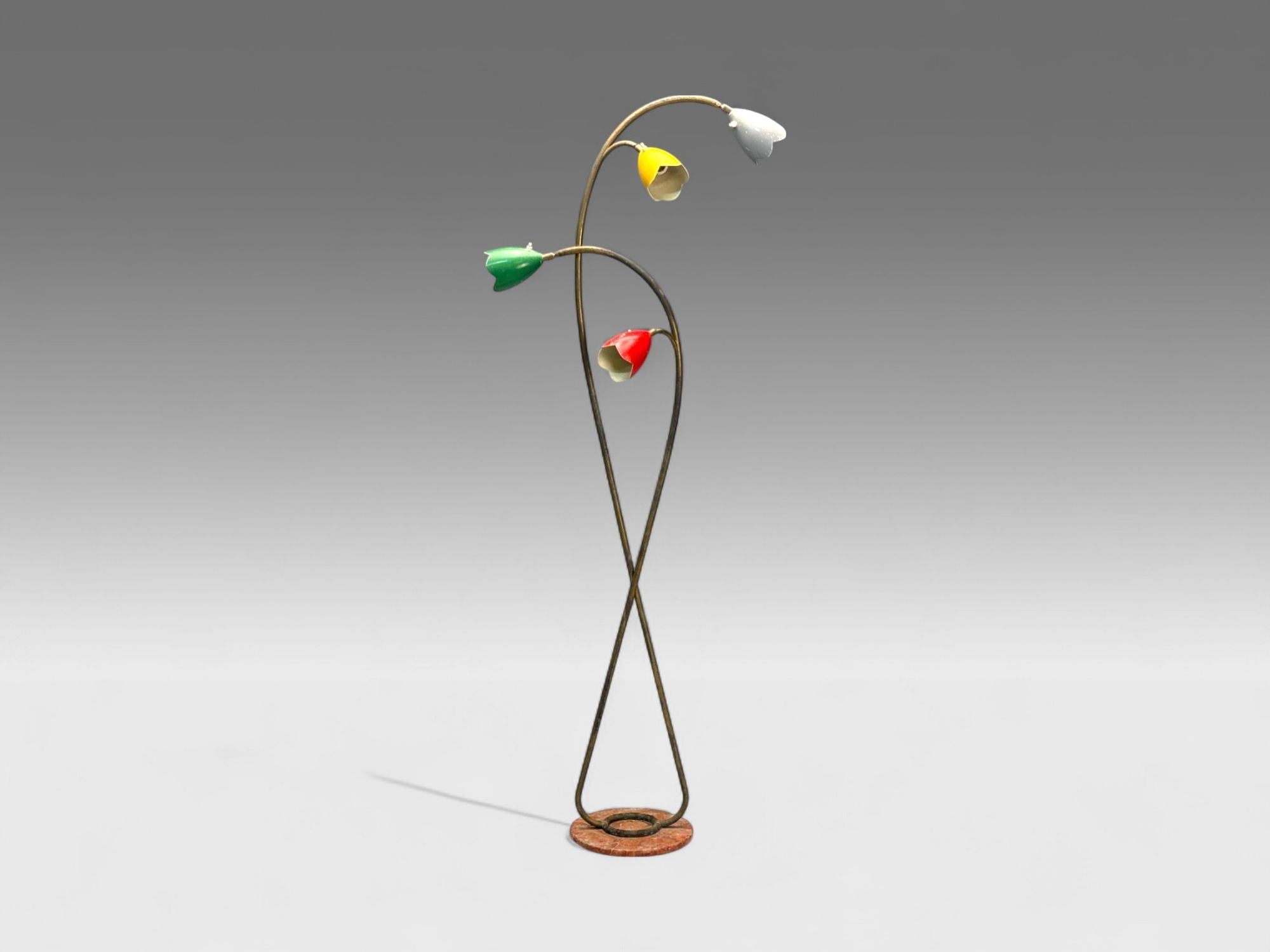Italian Modern, Painted Enamel, Brass, Marble, Floor Lamp, Italy, 1940s