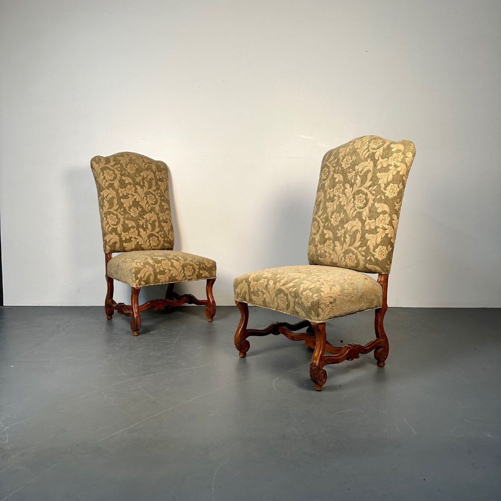 Pair of Jacobean Throne Chairs, King and Queen, Fine Fabric