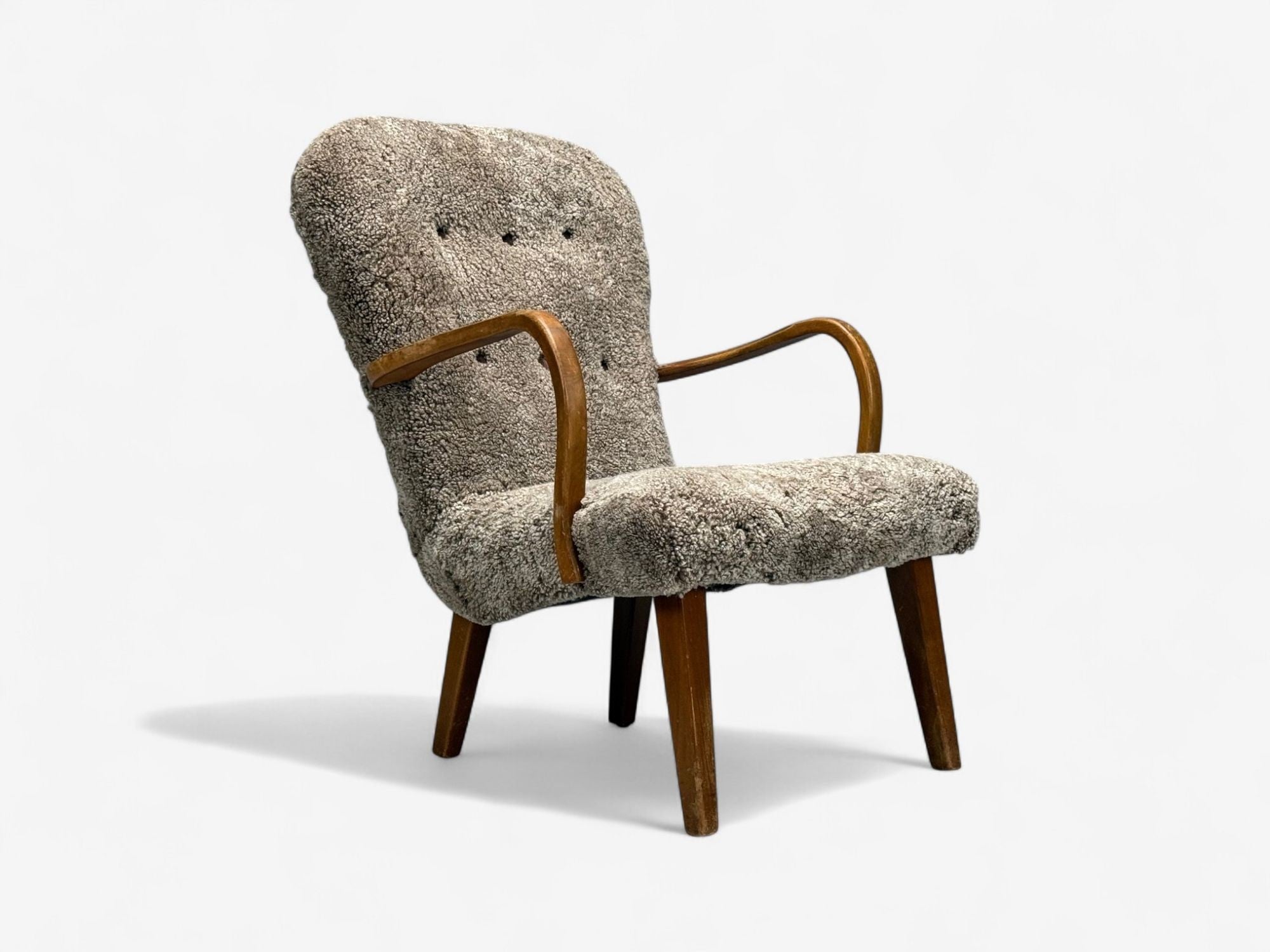 Philip Arctander Style, Shearling, Beech, Lounge Chair, Denmark, 1960s