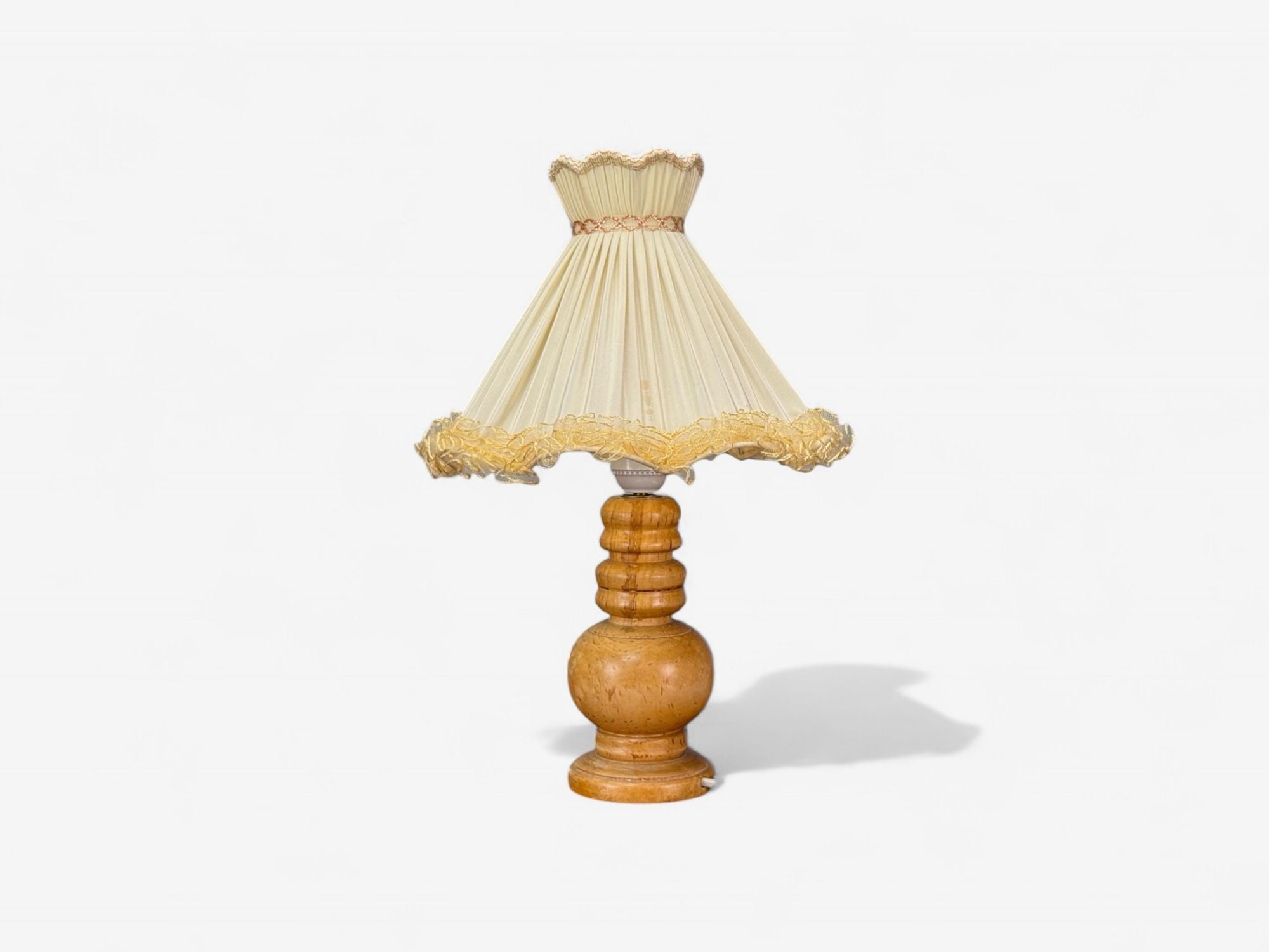 Swedish Modern, Turned Birch, Silk, Table Lamp, Sweden, 1960s