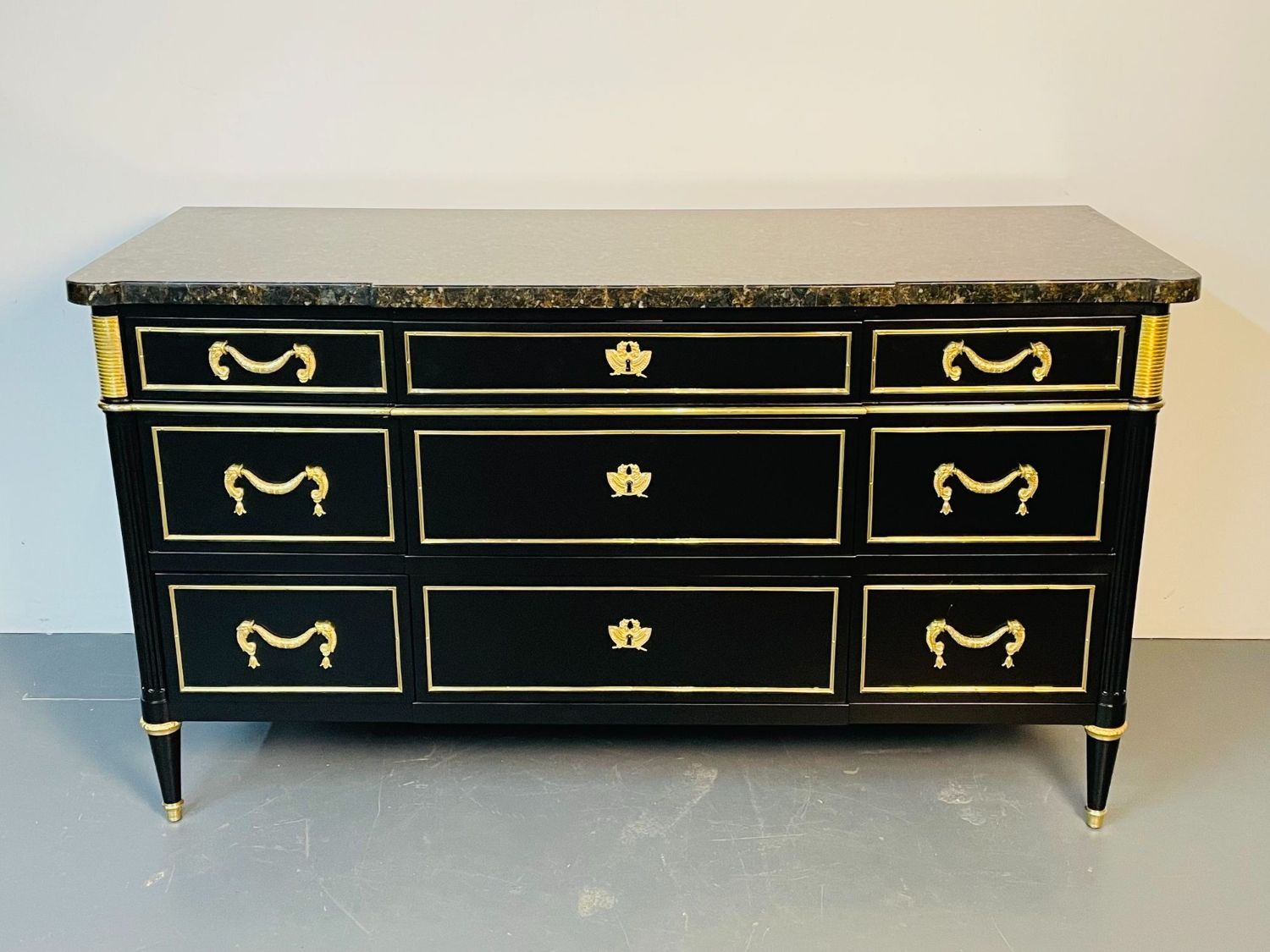French Hollywood Regency Chest or Commode by Maison Jansen, Bronze, Marble
