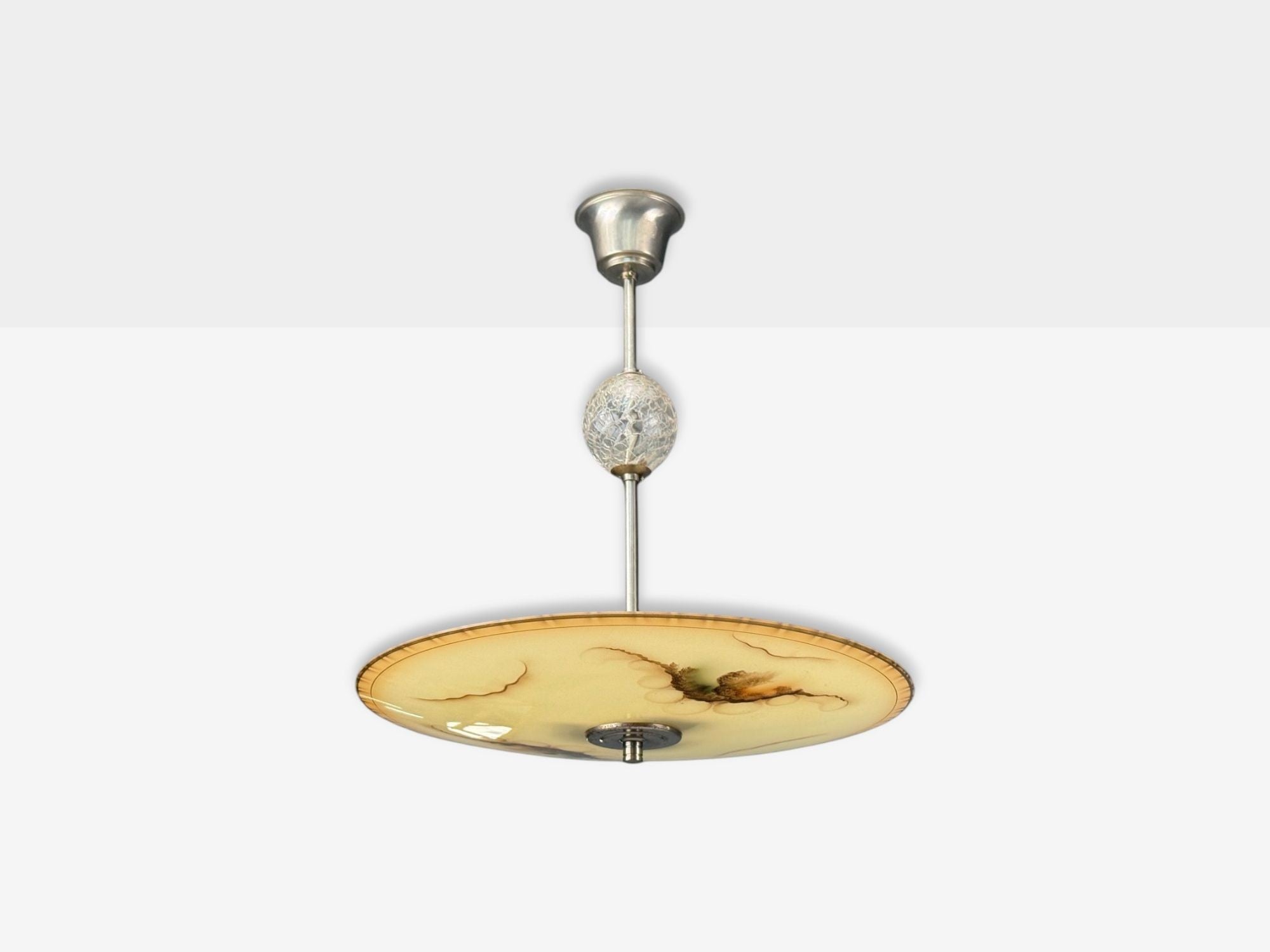 Swedish Modern, Glass, Metal, Pendant Light, Sweden, 1940s