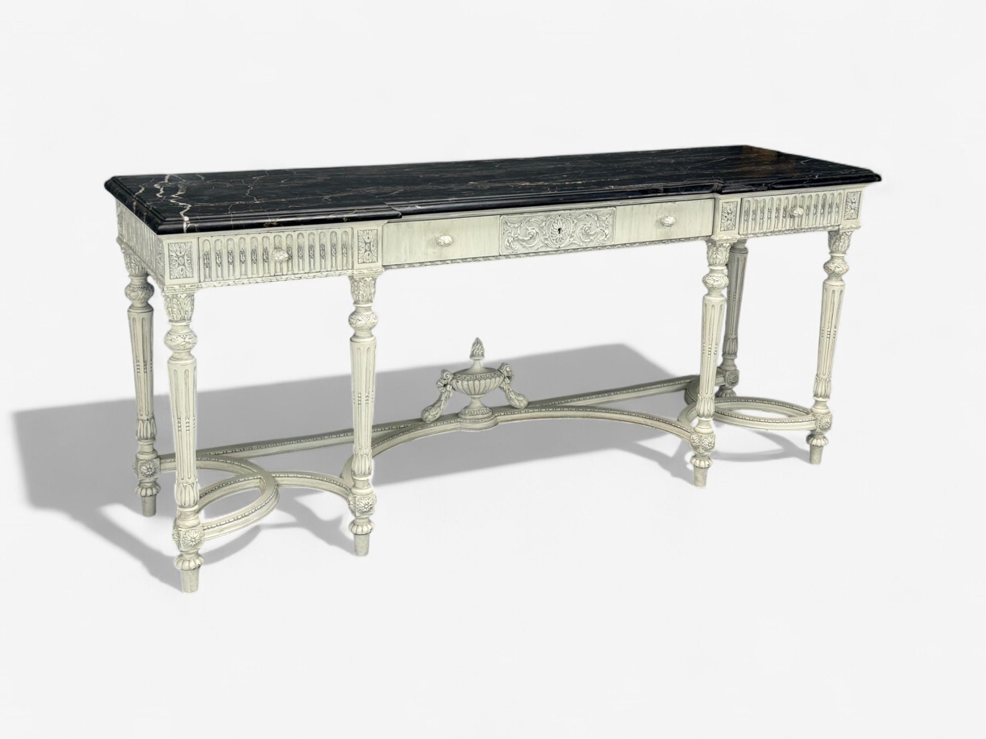 Gustavian Louis XVI Style, White Painted Console Table, France, Marble, 1910
