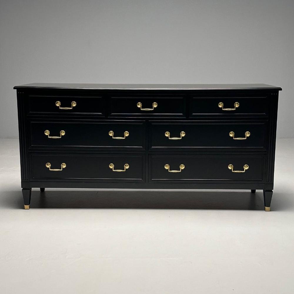 Kindel, Hollywood Regency Style, Dresser, Matte Black, Brass, USA, 1970s