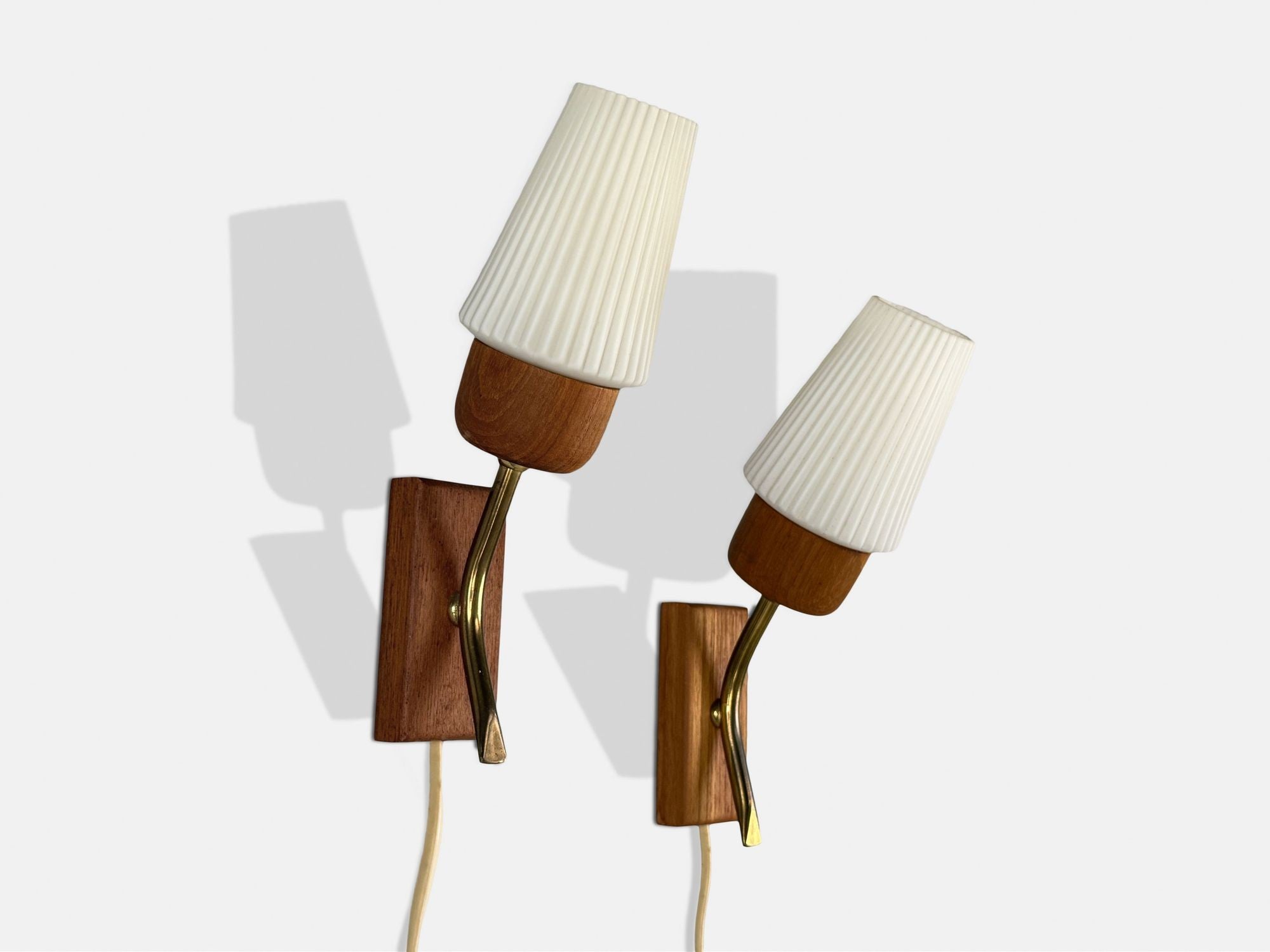 Swedish Modern, Teak, Brass, Glass, Wall Lights, Sweden, 1960s