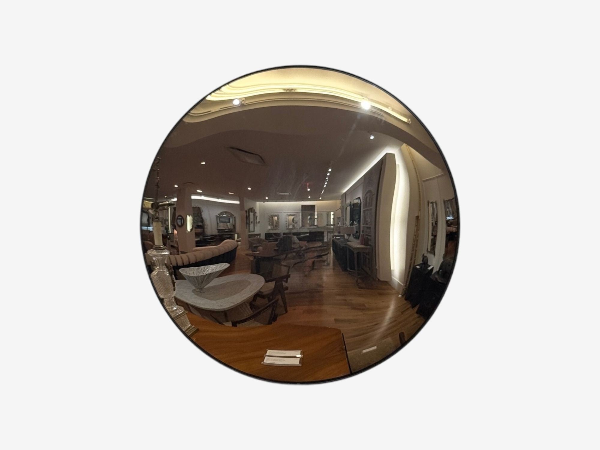 Contemporary, Convex Glass, Brass, Silver Space Age Wall Mirror