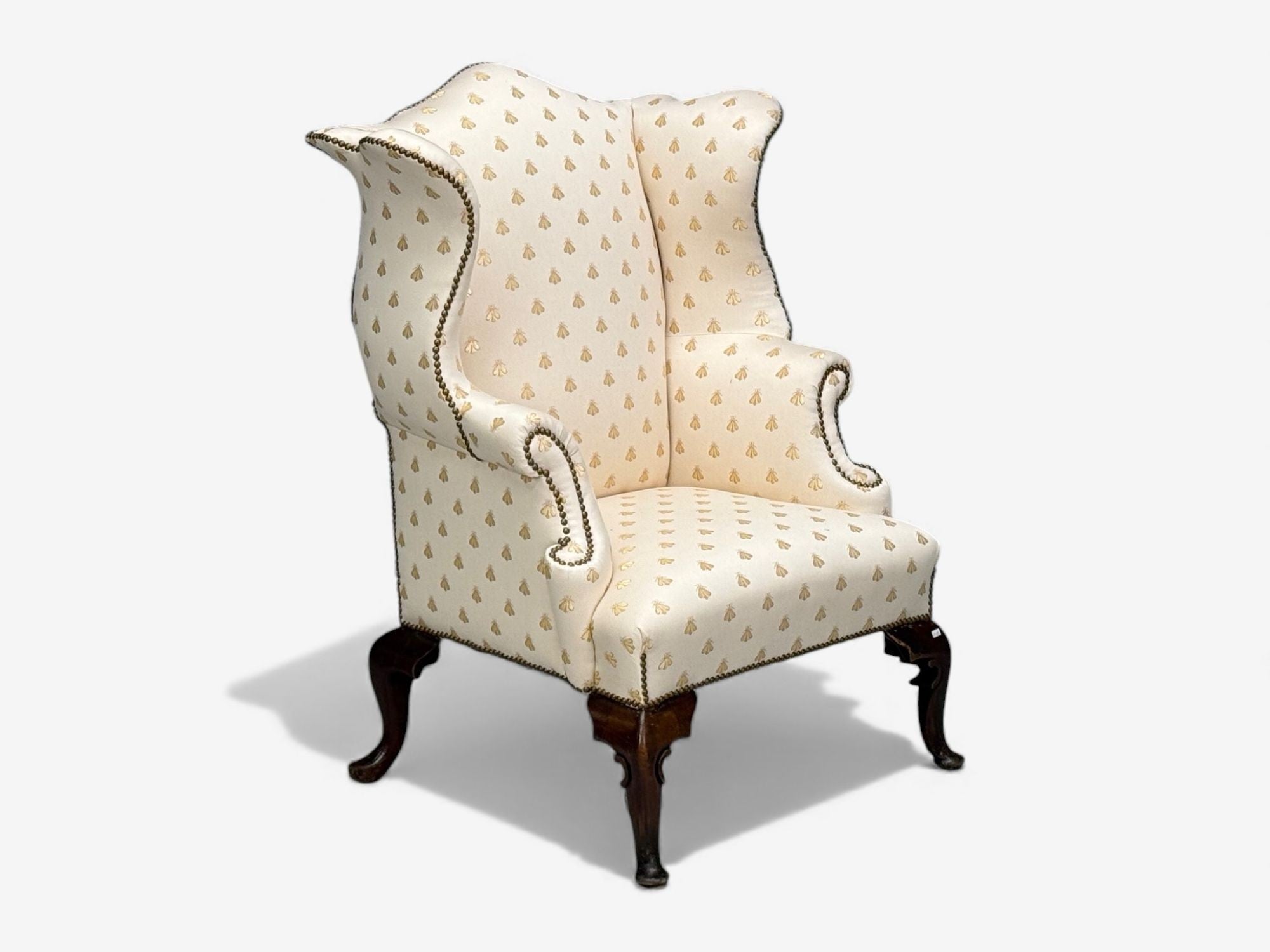 Queen Anne , Scalamandre Fabric, Mahogany, Wingback Chair, England, 19th c.