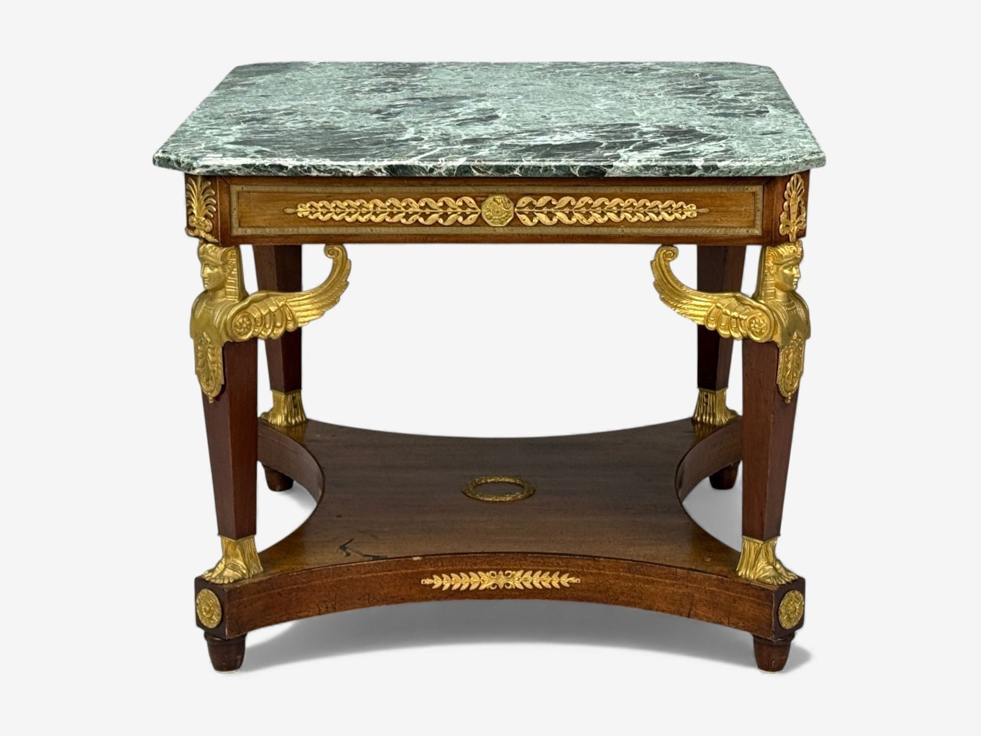 French Empire Revival, Center Table, Bronze, Mahogany, Marble, France, 19th c.
