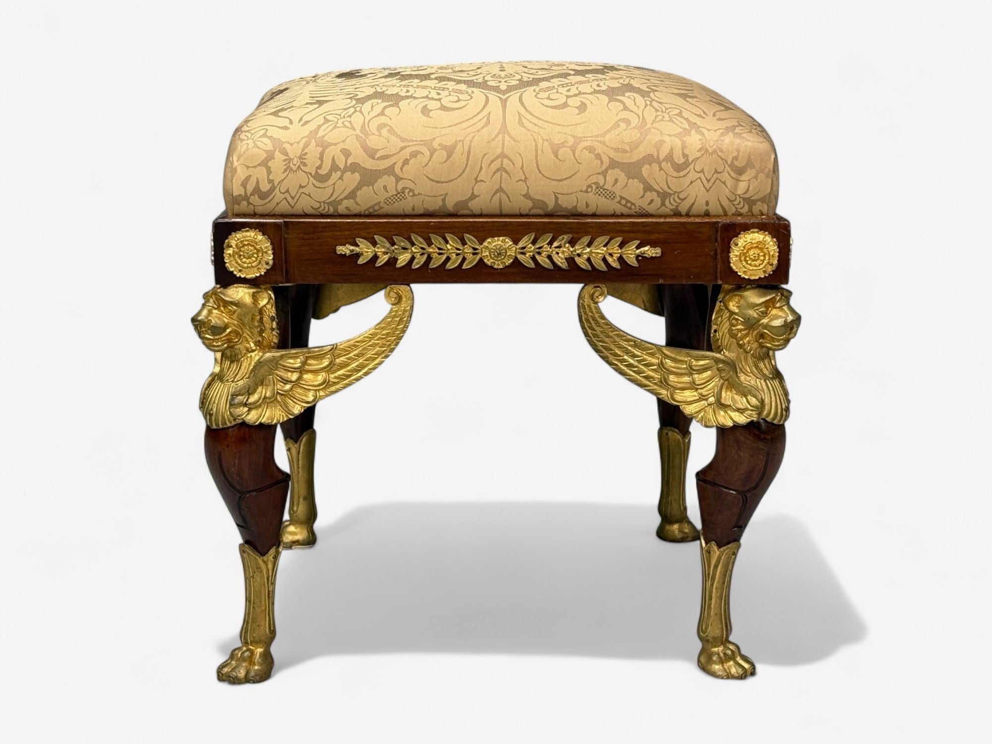 French Empire Revival, Bronze, Mahogany, Fabric, Footstool, France, 19th c.