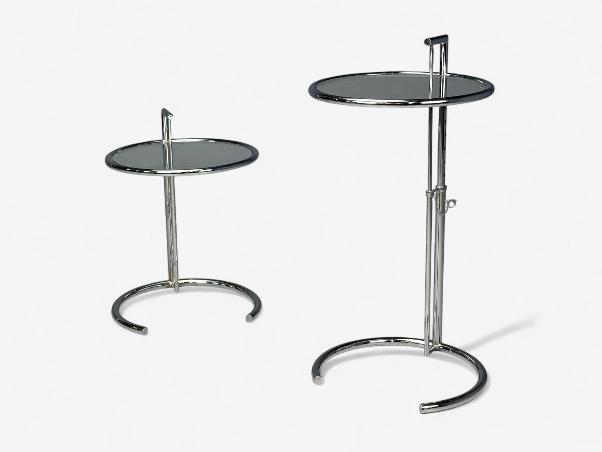 Eileen Gray, Chrome, Glass, Adjustable Side Tables, Italy, 1970s