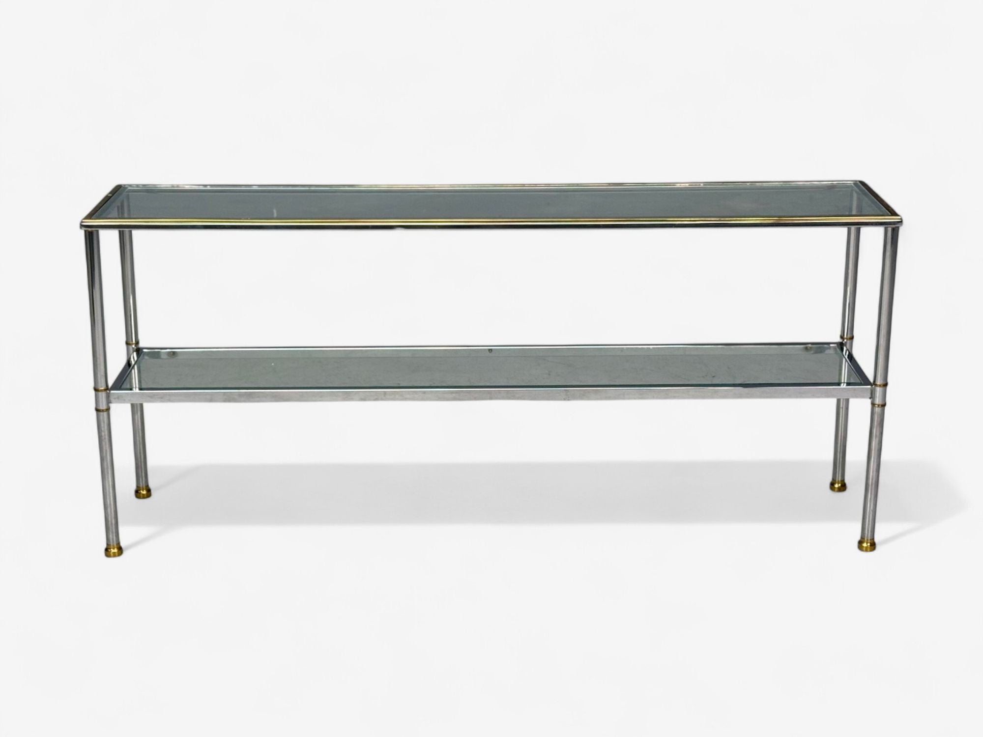 Maison Jansen Style, Steel, Brass, Glass, Console Table, France, 1970s