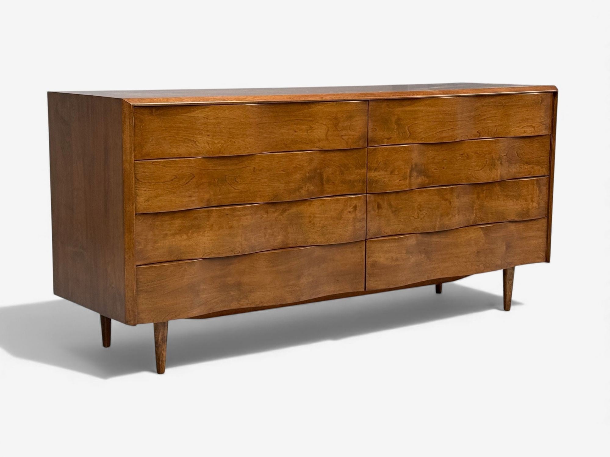 Edmond J Spence, Swedish Modern, Maple, Rare Wave Dresser, 1950s