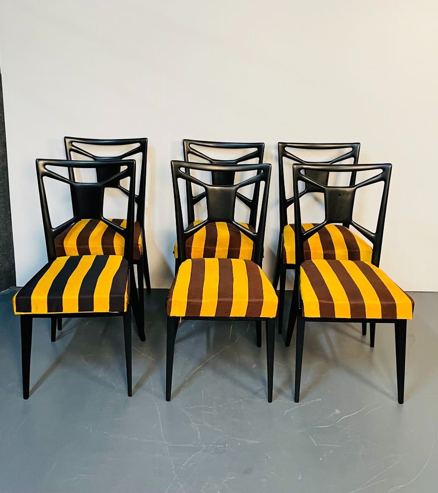 Six Italian Mid-Century Modern Mahogany Dining / Side Chairs, Ico Parisi Style