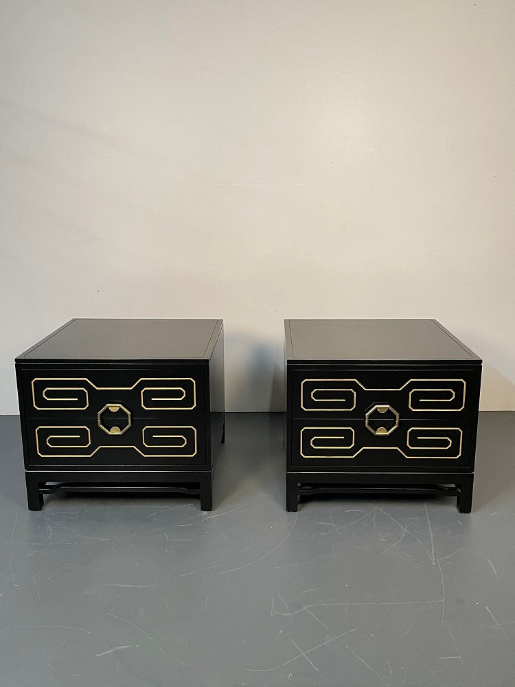 Pair of Mid-Century Modern Nightstands / Dressers, Greek Key, Mastercraft Style