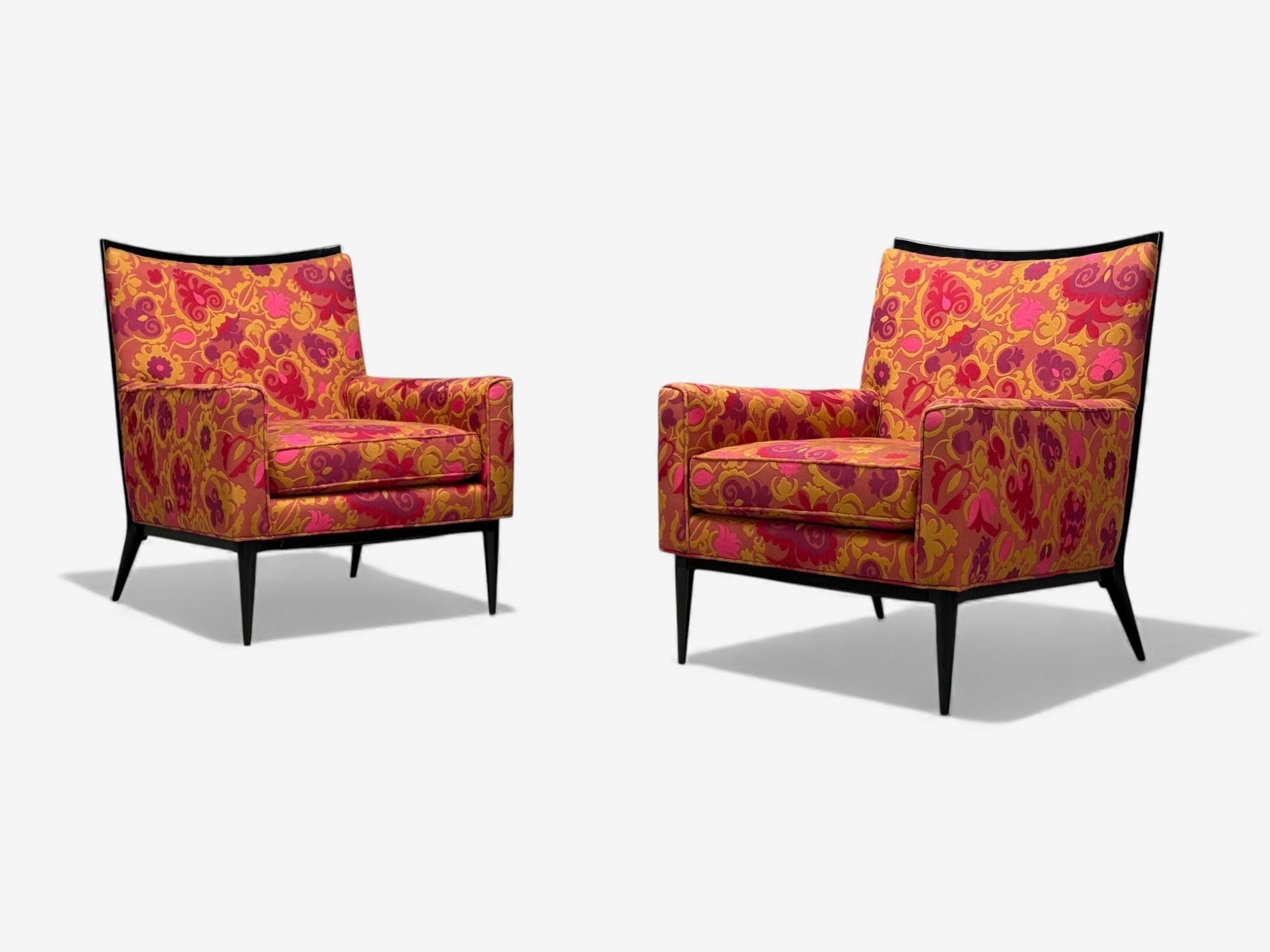 Paul McCobb, Ebonized Wood, Fabric, Lounge Chairs, USA, 1950s