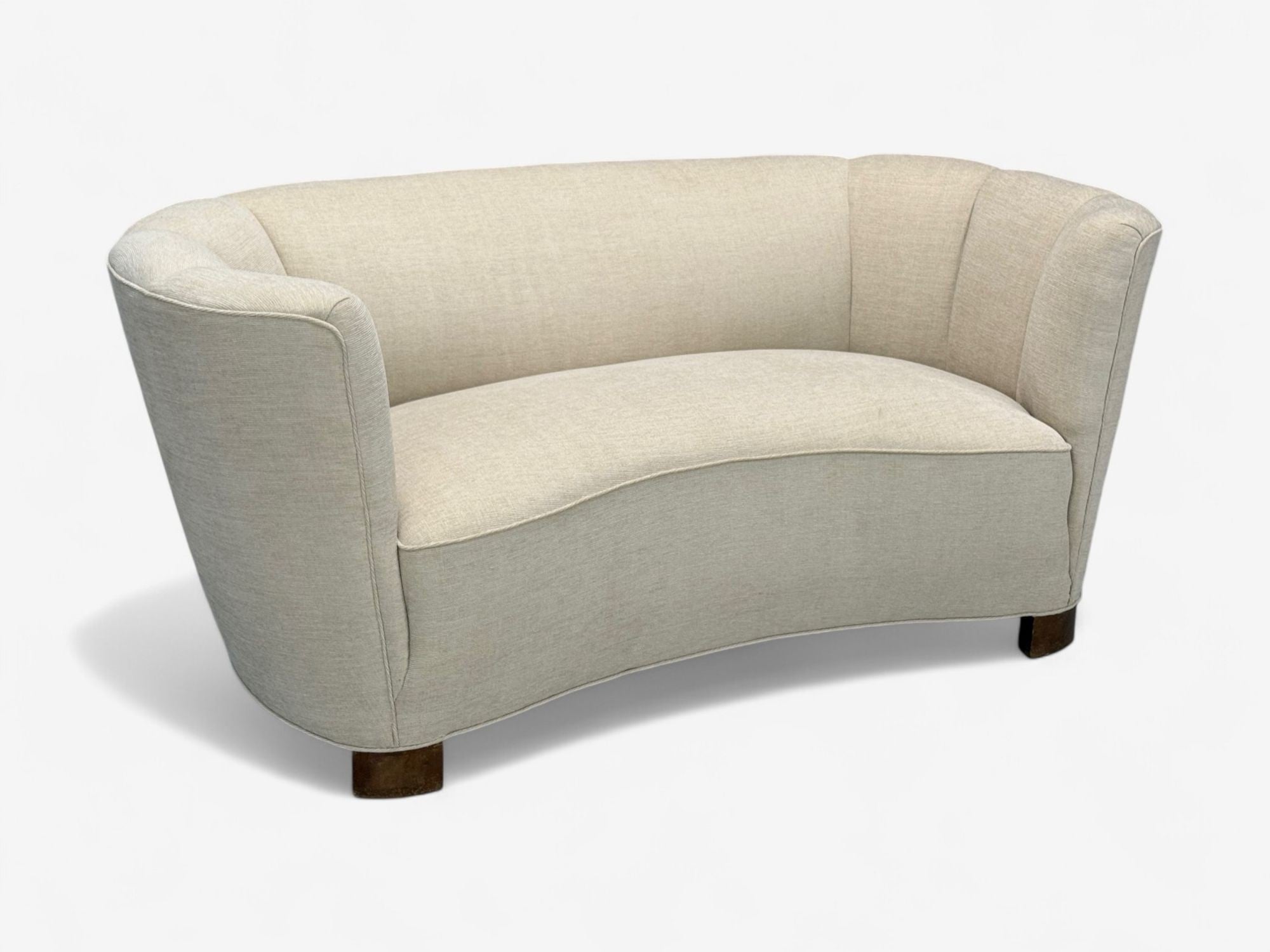 Danish Modern, Beige Fabric, Oak, Banana Sofa, Denmark, 1940s