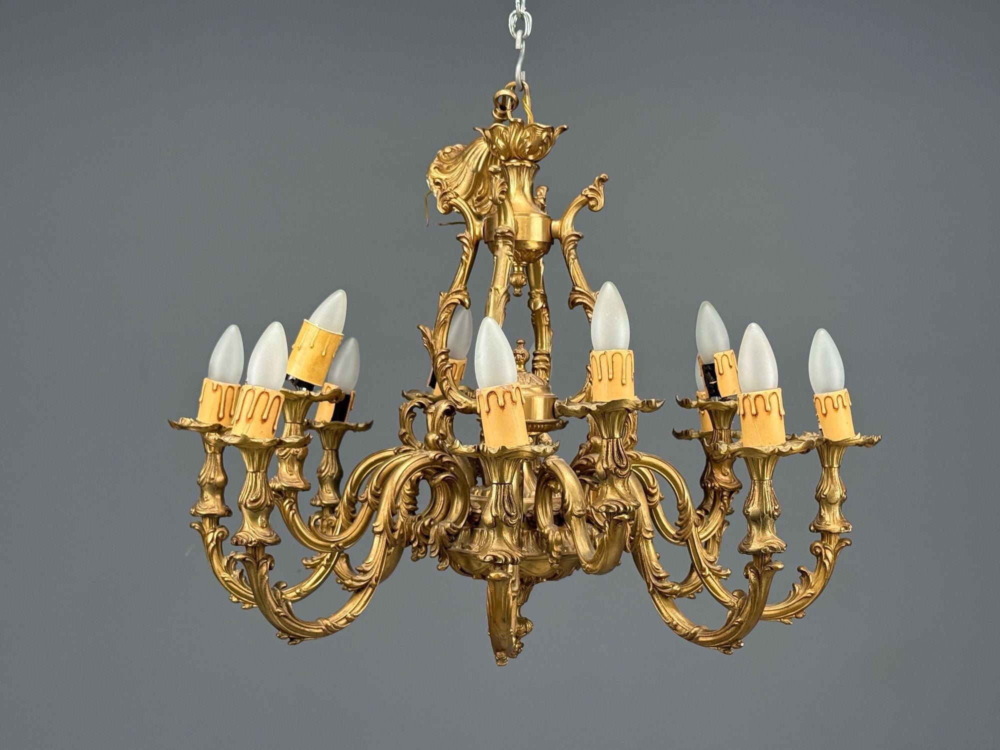 Baroque, Scroll Form Chandelier, Dore Bronze, France, 19th/20th Century