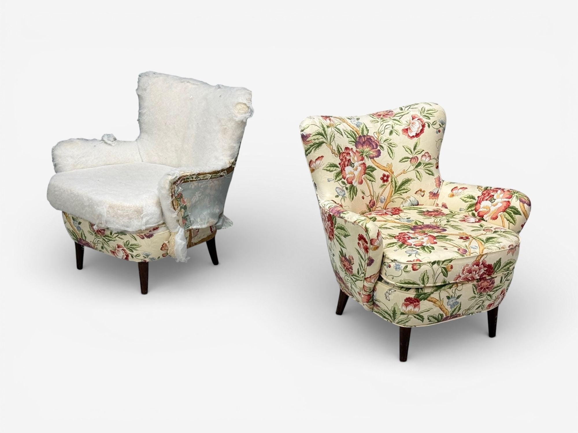 Ernst Schwadron Style, Mahogany, Fabric, Organic Lounge Chairs, USA, 1960s