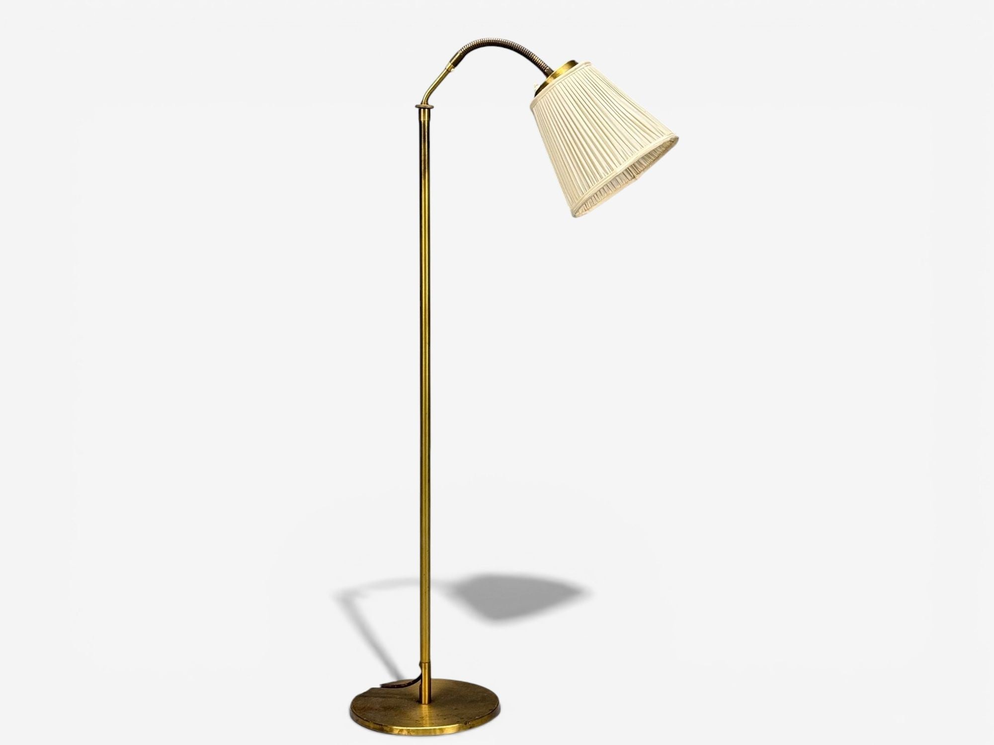 H.W. Armatur, Swedish Modern, Floor Lamp, Brass, Fabric, Sweden, 1940s
