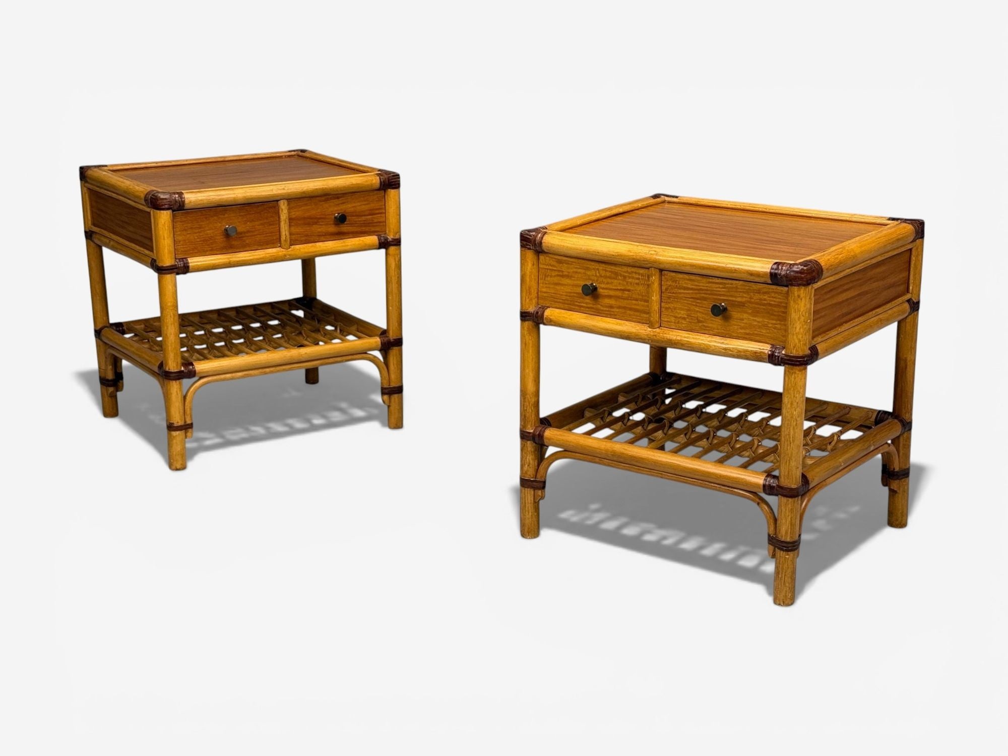 Kenneth Bergenblad, Nightstands, Bamboo, Rattan, Brass, Sweden, 1970s