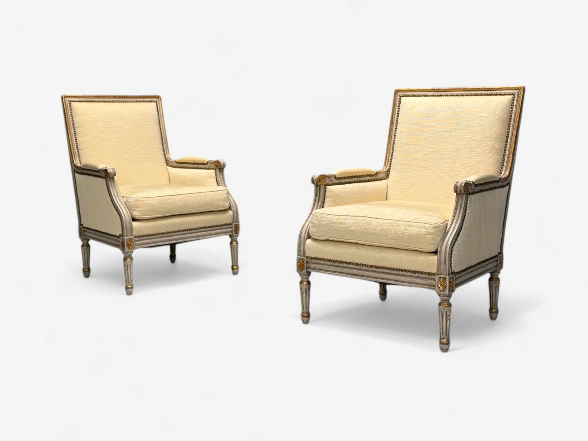 Maison Jansen, Swedish Louis XVI Style, Wood, Fabric, Lounge Chairs, 1940s