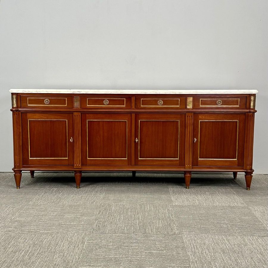 Louis XVI Hollywood Regency Style Bronze Mounted Mahogany Sideboard / Credenza