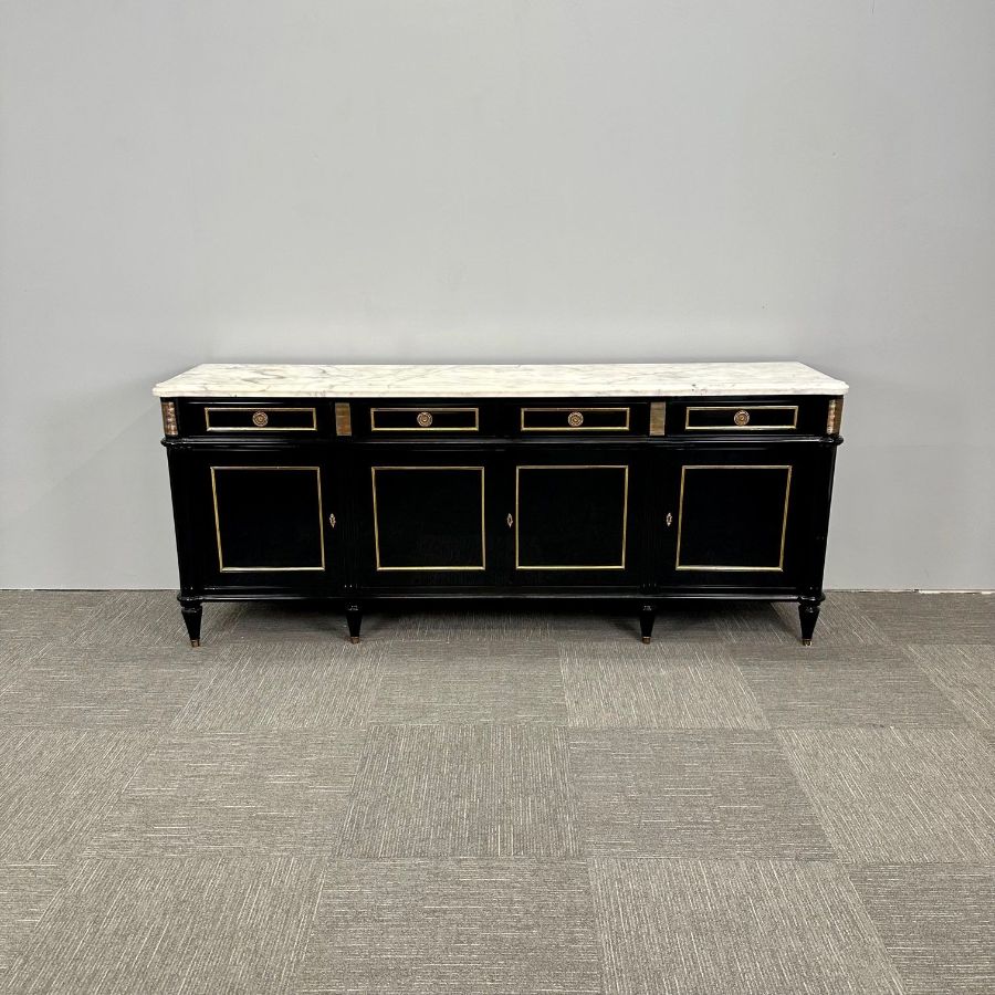 Hollywood Regency Style Black Lacquer Sideboard / Credenza , Maison Jansen Style