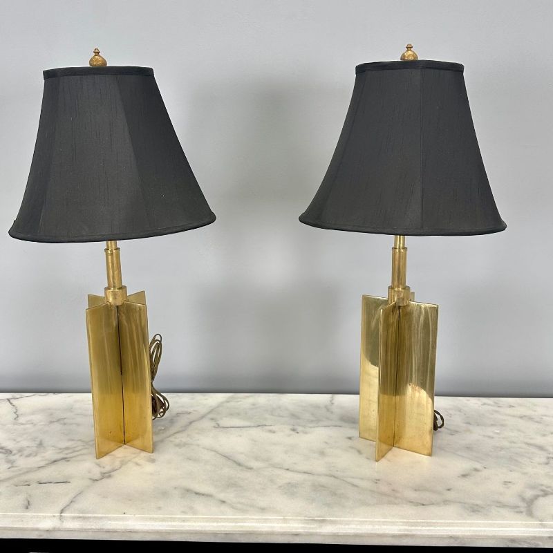 Pair Mid-Century Modern Jean Michel Frank Style Solid Bronze Table / Desk Lamps