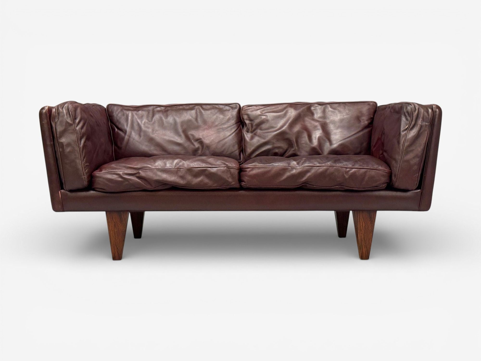 Illum Wikkelsø, Settee, Brown Leather, Rosewood, Denmark, 1960s