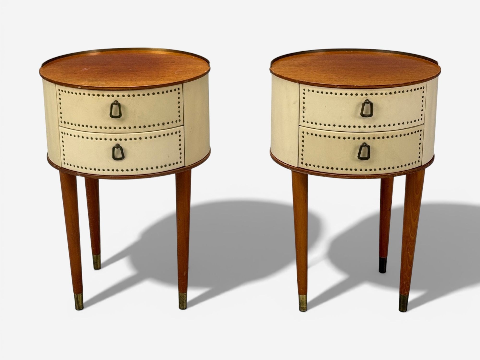 Halvdan Petterson, Nightstands, Leather, Beech, Brass, Sweden, 1950s
