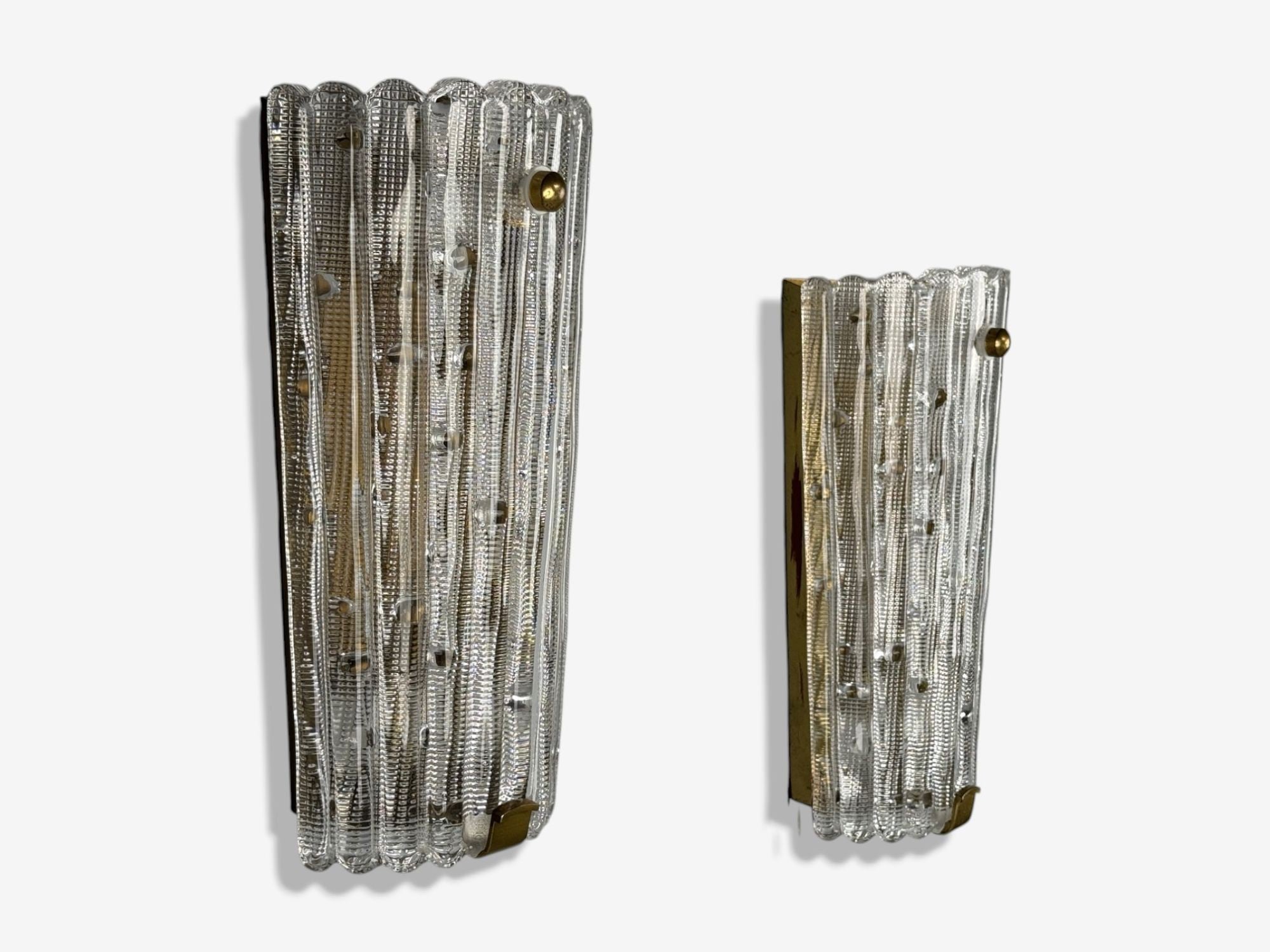 Carl Fagerlund, Textured Glass, Brass, Large Wall Sconces, Sweden, 1940s