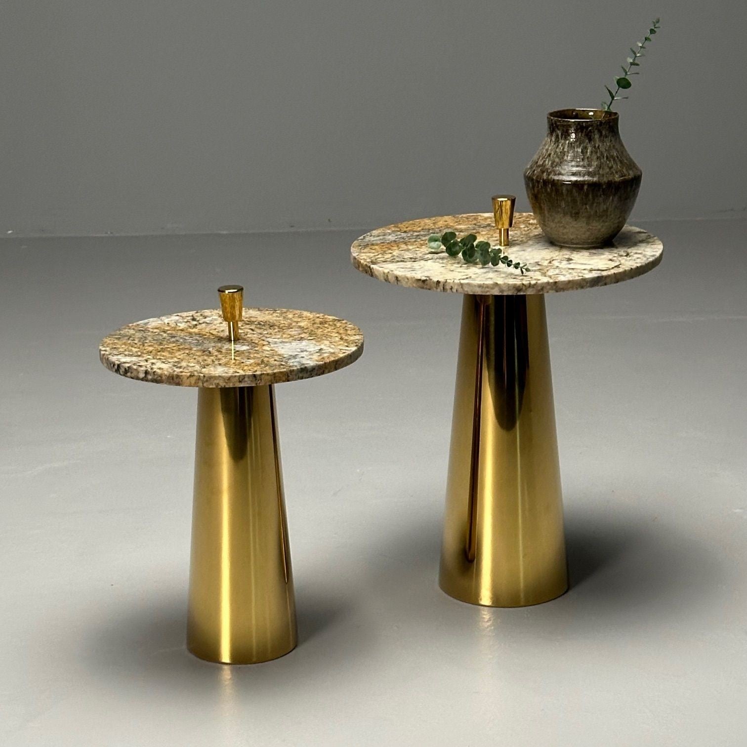 Italian Mid-Century Modern Style, Contemporary, Nesting Side Tables, Brass
