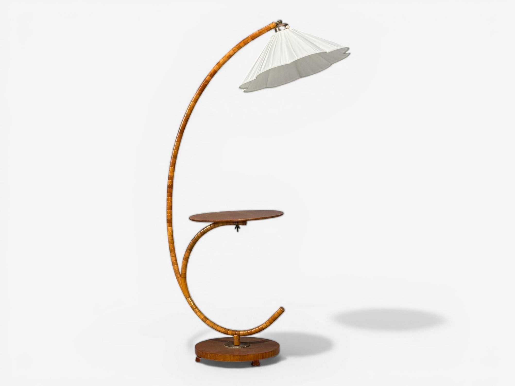 Swedish Modern, Floor Lamp with Shelf, Birch, Brass, Sweden, 1930s