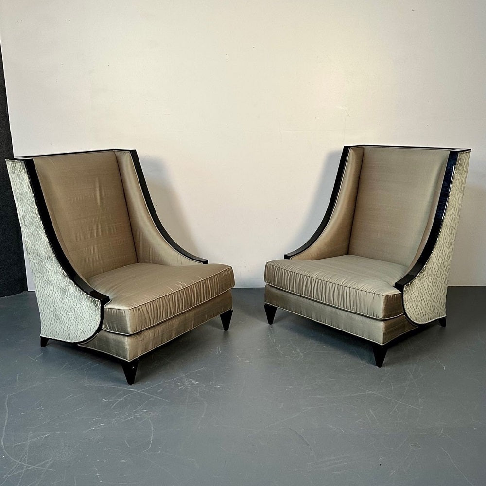 Mid-Century Modern Style Christopher Guy Square Wingback / Lounge Chair, Silk