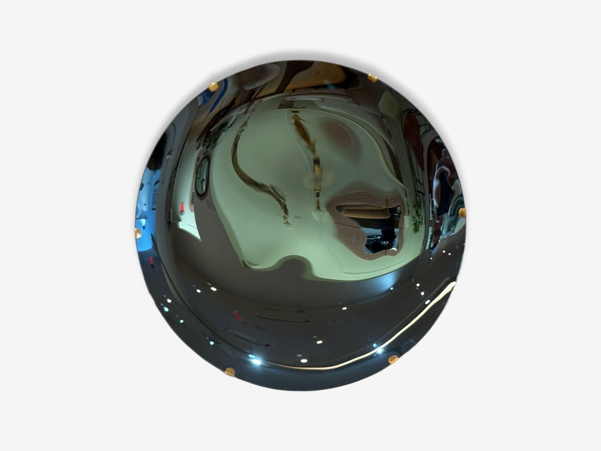 Contemporary, Modern Space Age Wall Mirror, Blue Concave Glass, Brass