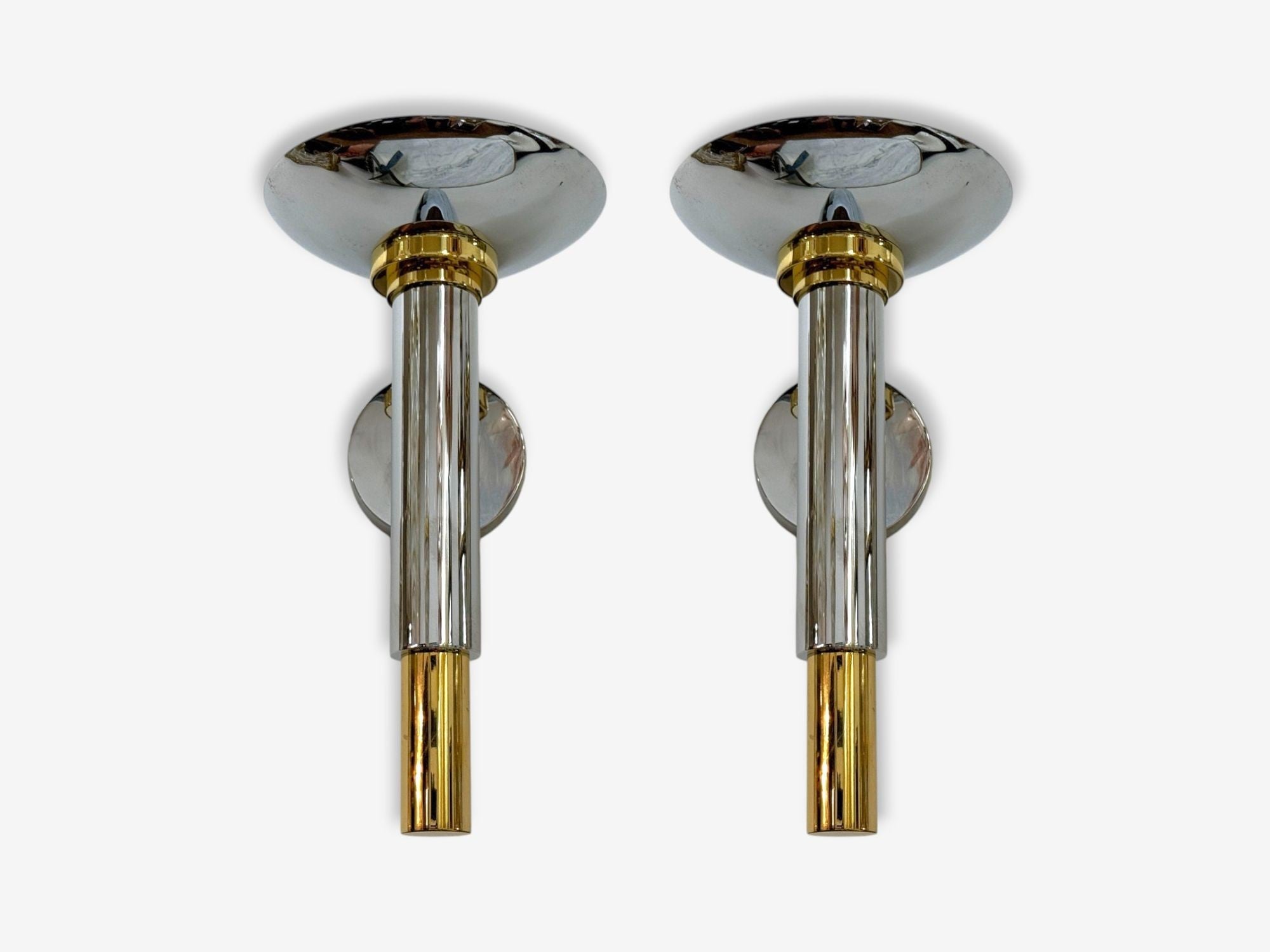 Karl Springer Style, Chrome, Brass, Large Wall Lights, USA, 1960s