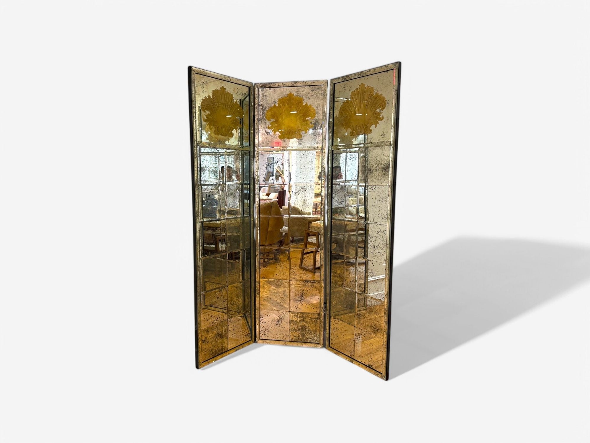 Art Deco Style, Antique Glass, Distressed Mirror, Room Divider, USA, 20th C.