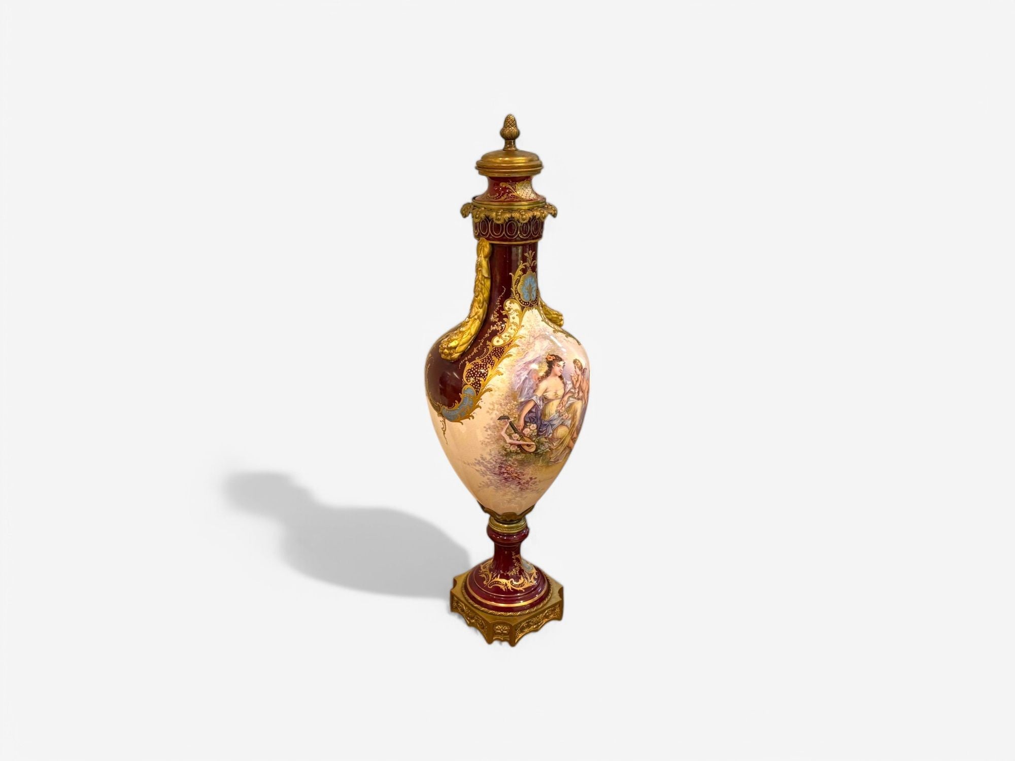 Sevres, Porcelain, Gilt Metal, Vase with Cherub and Maiden, France, 19th C.