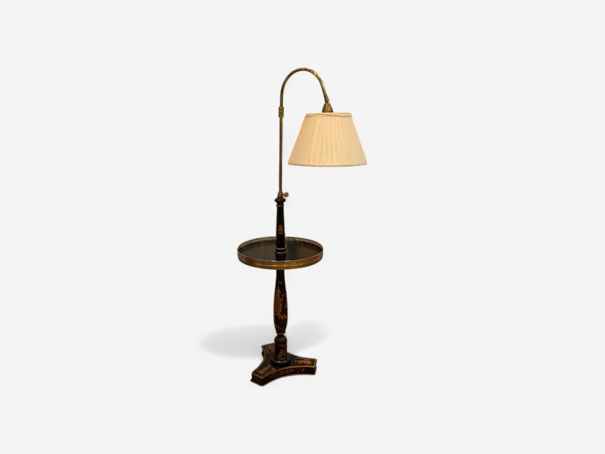 Chinoiserie Style, Crackle Lacquer, Giltwood, Floor Lamp with Shelf, USA, 20th C