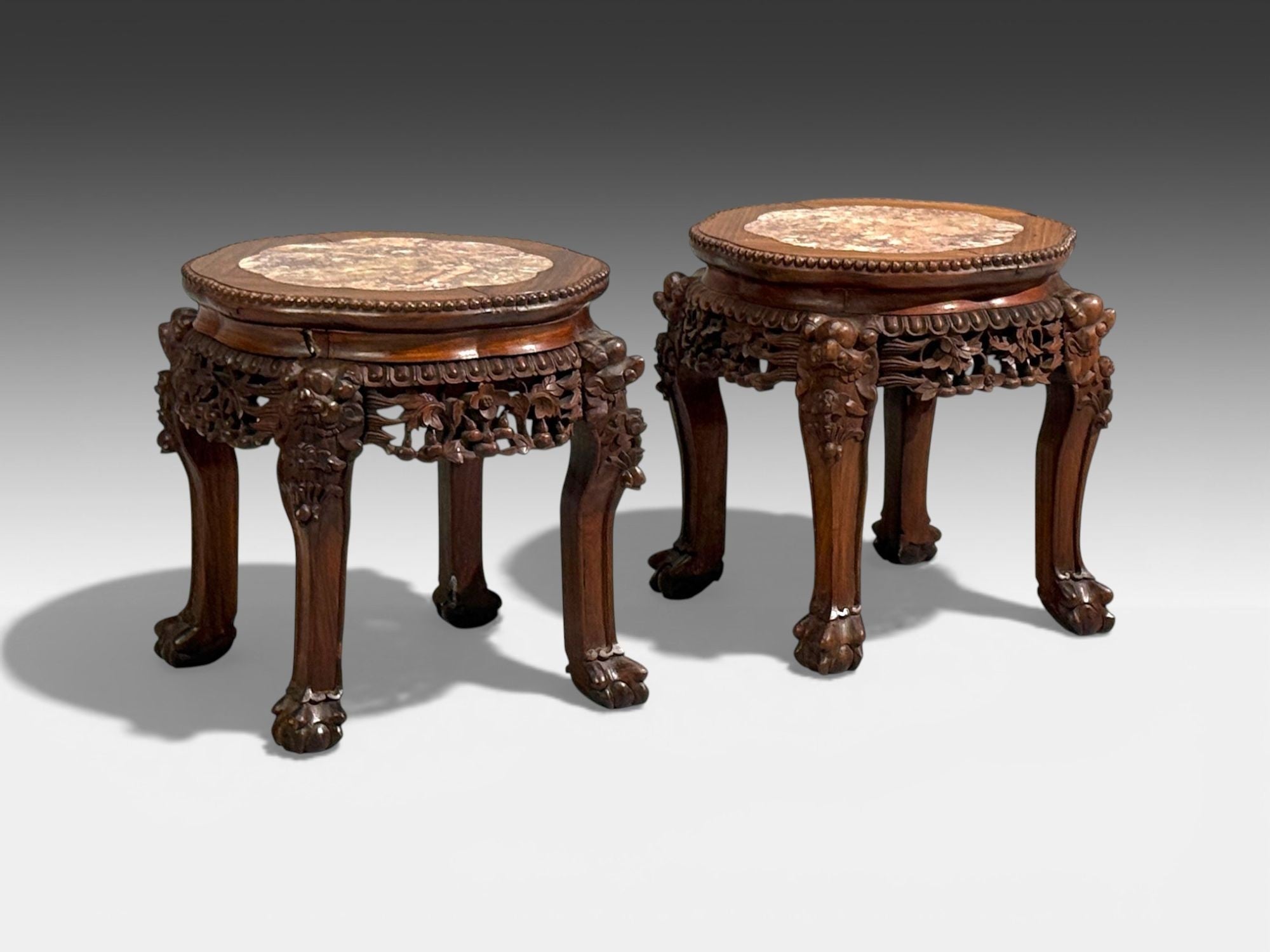 Chinese Export, Low Occasional Tables, Hardwood, Marble, China, 19th c.