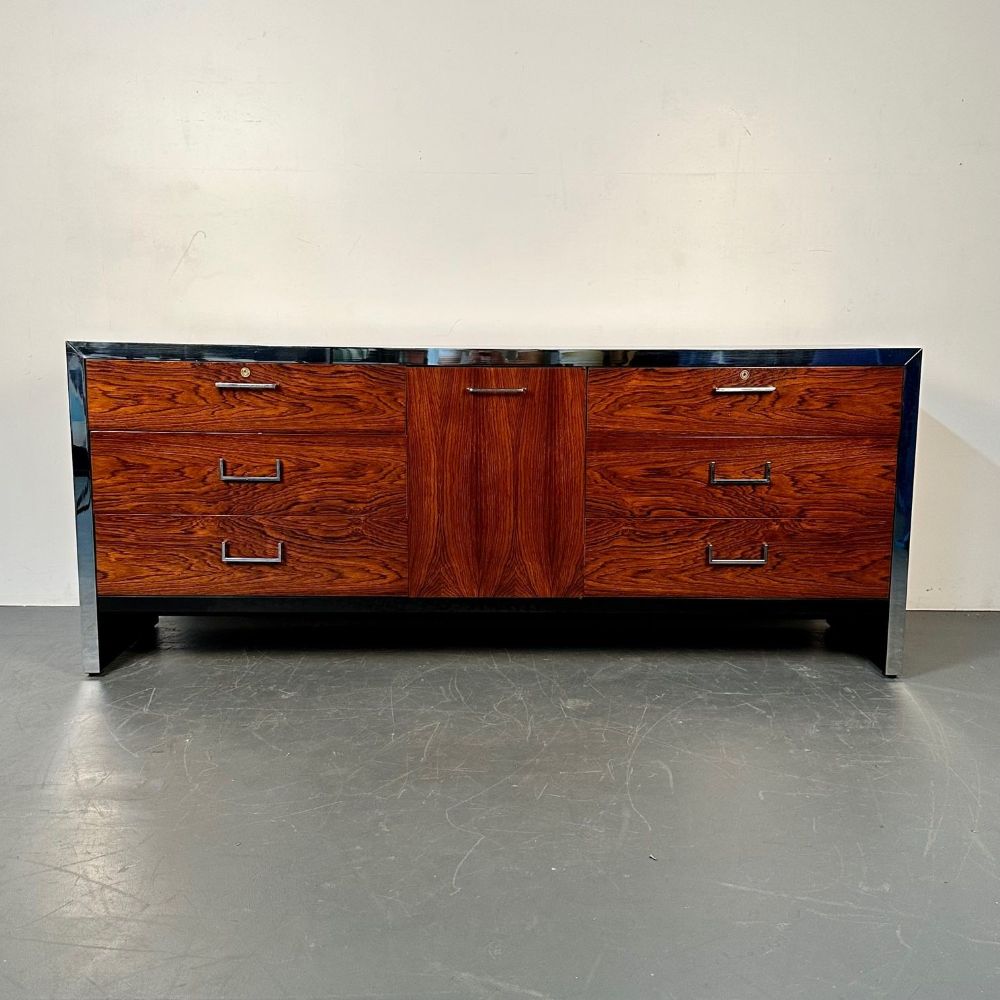 Mid-Century Modern Milo Baughman Rosewood Dresser for John Stuart, Chrome Accent