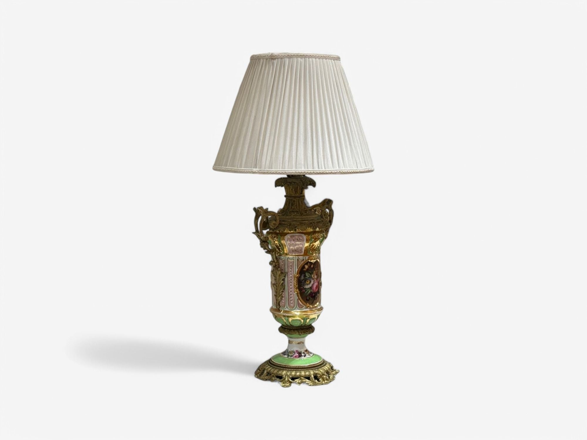 French Design, Gilt Bronze, Porcelain, Ornate Table Lamp, France, 19th C.
