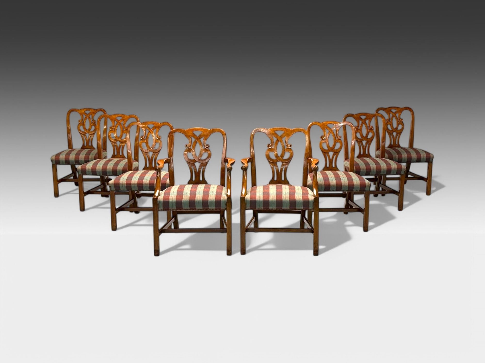 Baker Furniture, Chippendale Style, Mahogany, Eight Dining Chairs, USA, 1950s