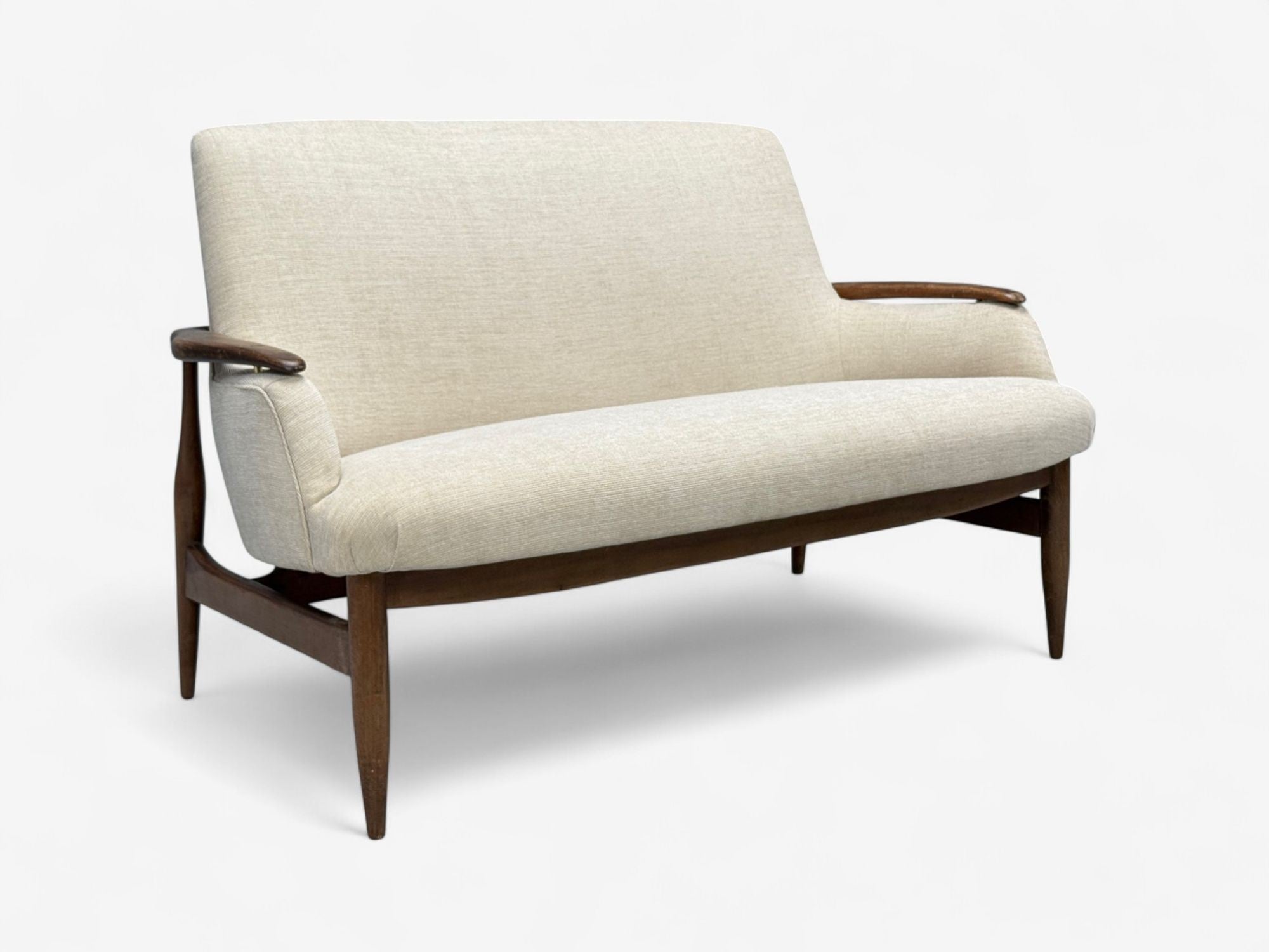 Finn Juhl Style, Danish Modern, Wood, Beige Fabric, Sofa, Denmark, 1950s